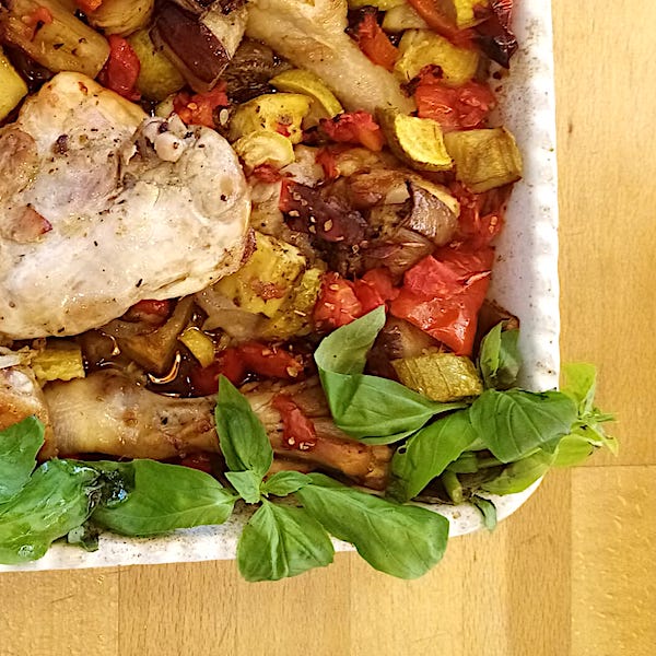 Cosce di pollo all'ortolana